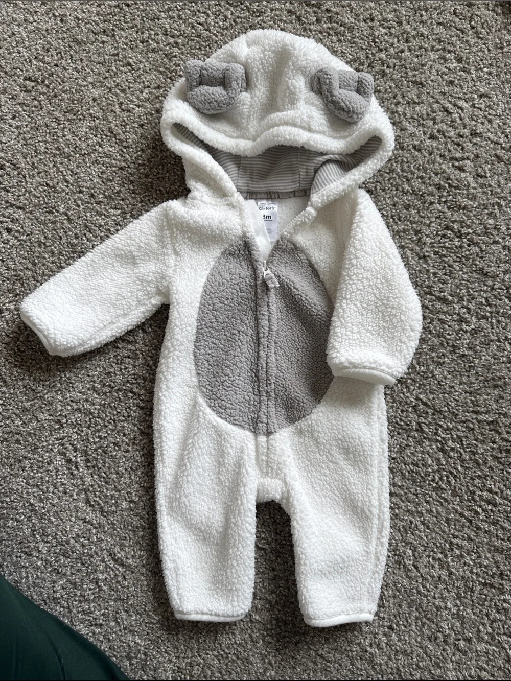 Carter's Cream and Gray Sherpa Hooded One-Piece Footie